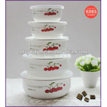 5 pcs enamel storage bowl set with PP lid